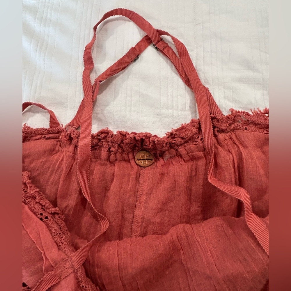 Free People One Flowy lace dress thin strap size M pink red boho - Picture 3 of 5